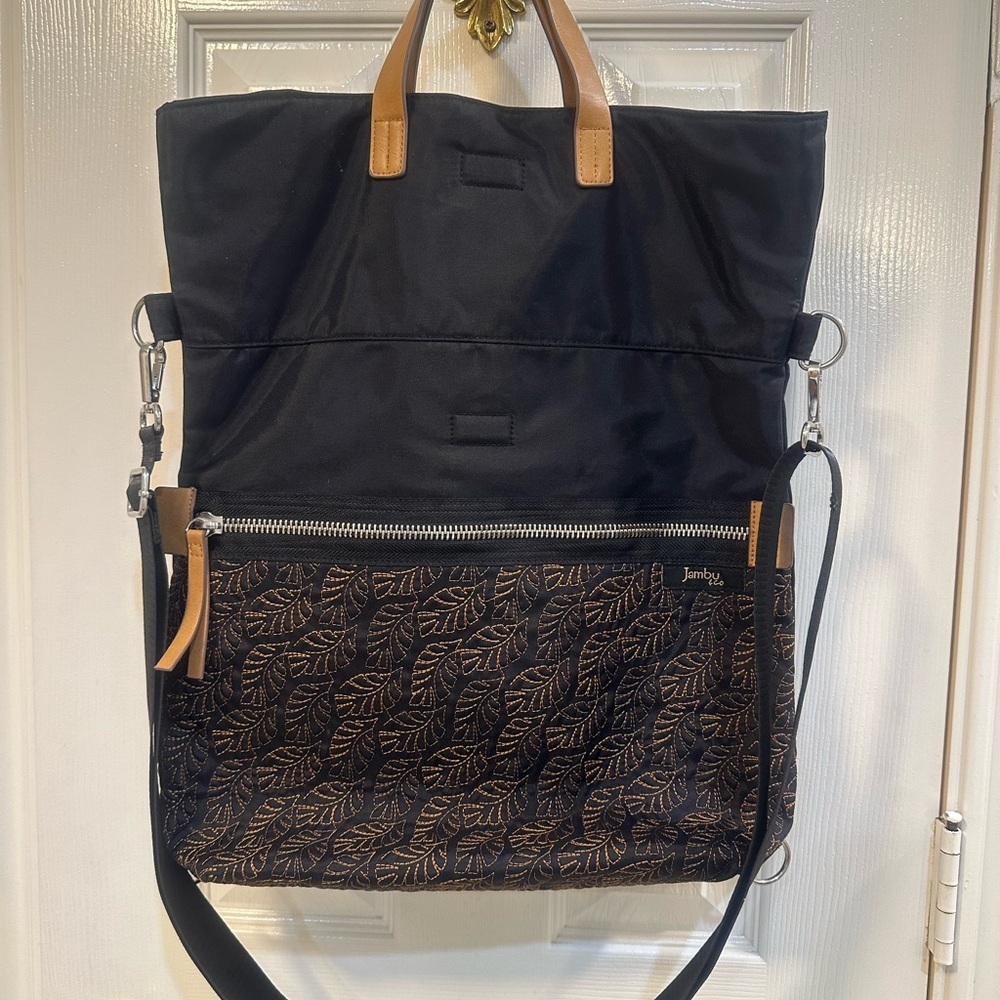Jambu & Co Black and Brown Leaf Design 3 Way Crossbody Messenger Bag